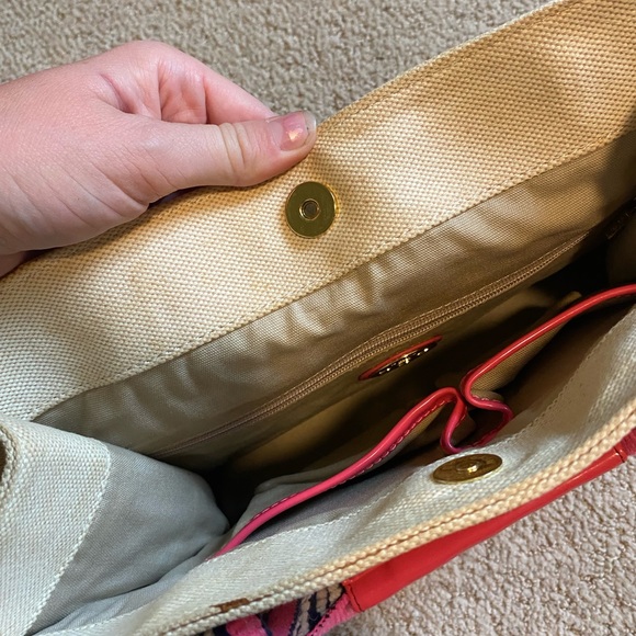 Authentic Tory Burch Mini Tory tote Habanero Pepper RARE canvas patent leather - Picture 8 of 9